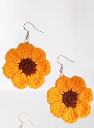 Handmade Crochet Sunflower Earrings - Floral Jewelry