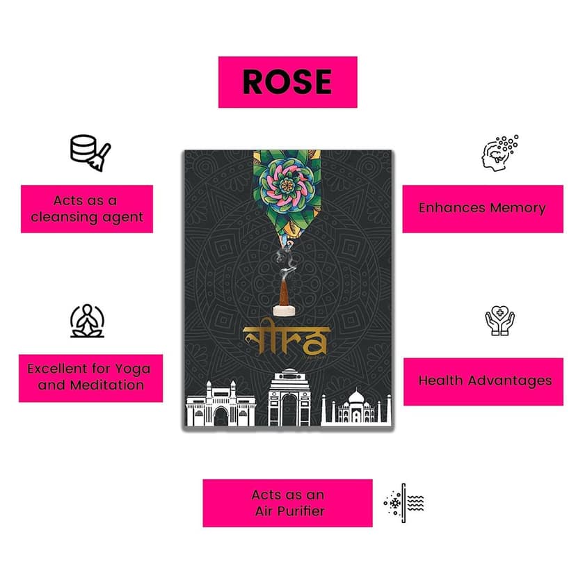 Nira Fragrances Natural Cow Dung Incense Cones |100 Organic Dhoop Cones with Rose & Guggal Fragrances | Best for Pooja, Meditation, and Aromatherapy | Free Dhoop Stand Included view 2