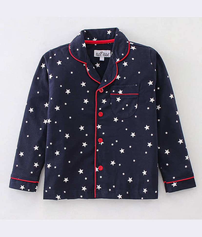Nite Flite Pack of 1 Girls Cotton Nightsuit Set ( Navy Blue ) view 2