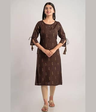 MAUKA - Brown Rayon Women's Straight Kurti ( Pack of 1 )