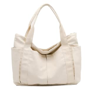 Miloy Large Oversized Canvas Tote Bag for Women, Inside Secret Pocket with Zip and Multi Pocket Bag for Shopping, Office & Daily Use Heavy Duty Tote Bags for Women, Beige, Pack of 1