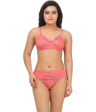 TCG Pink Cotton Lycra Bra & Panty Set