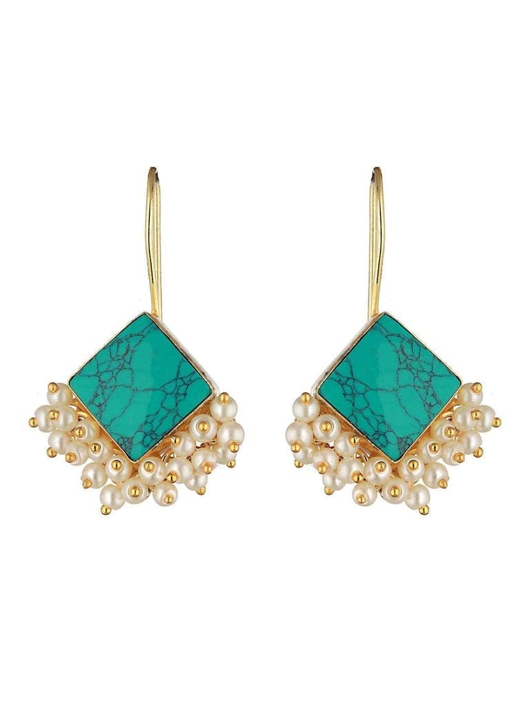 Gold Plated Turquoise Blue & Pearl Beaded Hoop Earrings view 3
