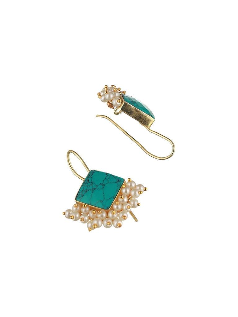Gold Plated Turquoise Blue & Pearl Beaded Hoop Earrings view 6