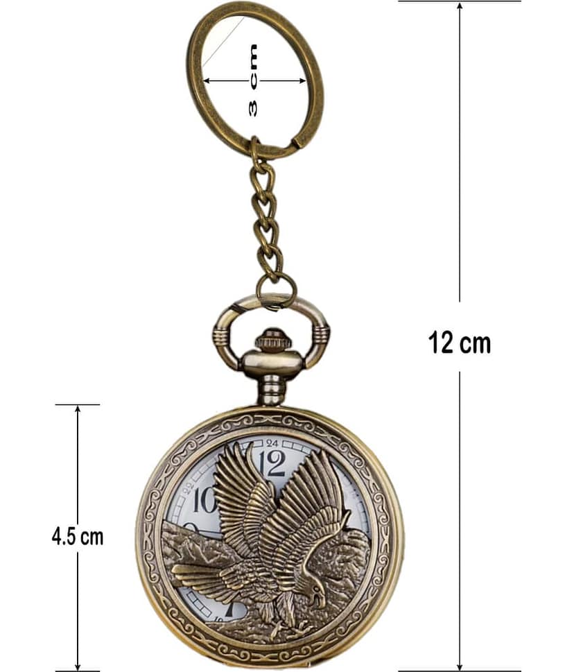 Vintage Bronze Eagle Pocket Watch Keychain | Durable Gift for Kids Boys Girls | Cool Backpack Charm Holder view 2