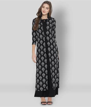 Cottinfab - Black Crepe Women's Jacket Style Kurti ( Pack of 1 )