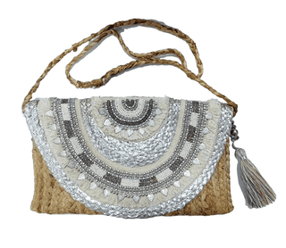 Jute Sling Bag with Embellishments And Beautiful Handmade Tassel