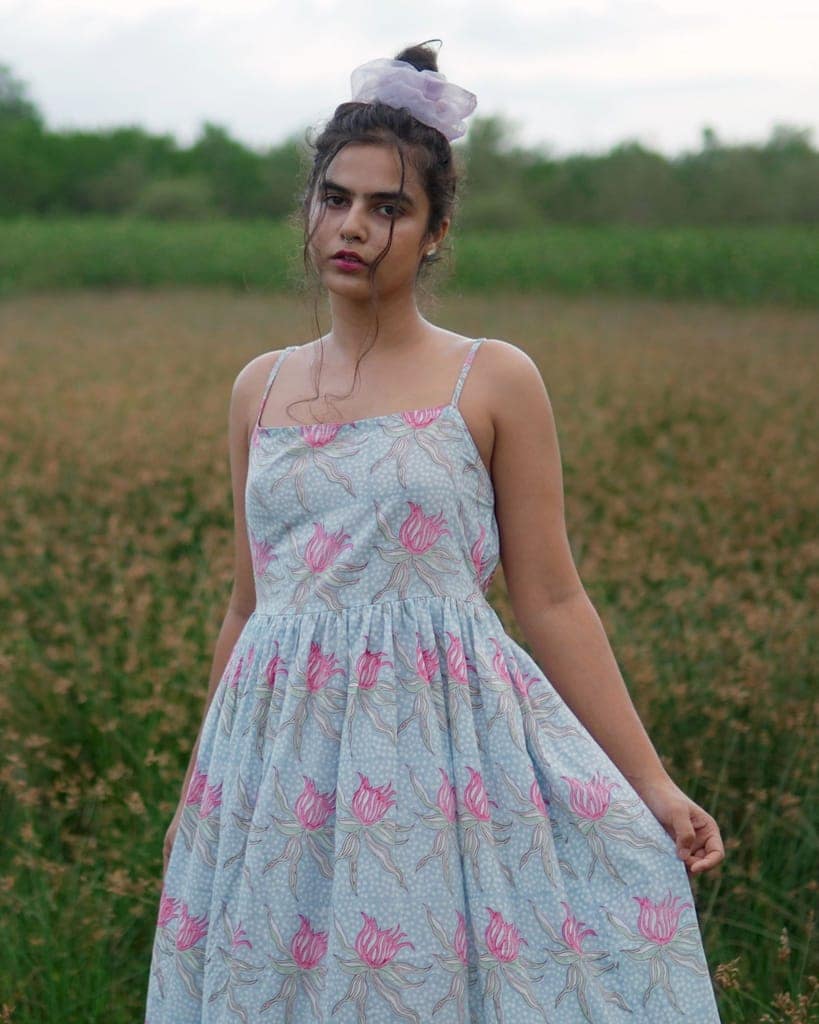 Ethereal Blue Organic Cotton Dress by Aagaaz Jaipur view 3