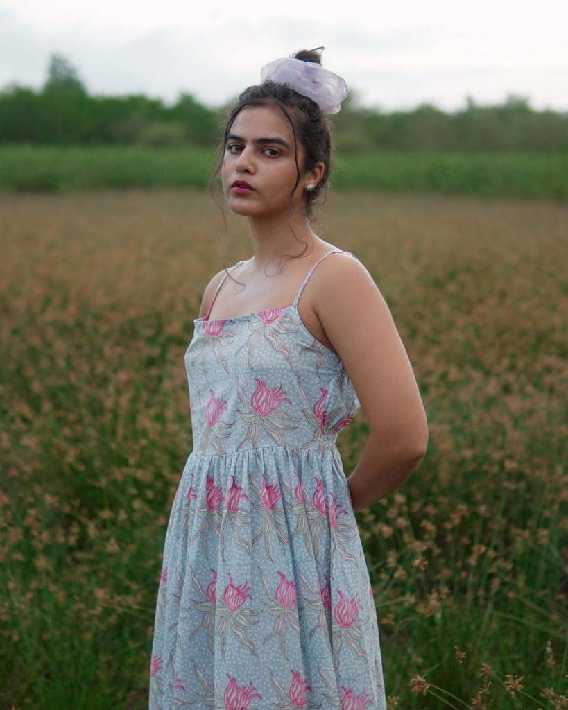 Ethereal Blue Organic Cotton Dress by Aagaaz Jaipur view 4