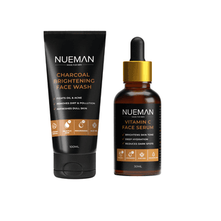 NUEMAN Charcoal Face Wash 100ml + Vitamin C Face Serum 30ml | Combo for Men | With Activated Charcoal, 15% Vitamin C & Niacinamide | Fights Acne, Brightens Skin | Dermat-Tested | Made in India