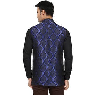 QDesigns Blue Plain Slim Nehru Jacket for Men view 2