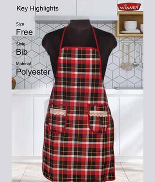 WINNER Polyester Checks Kitchen Apron with 2 Center Pocket ( Pack of 1 )