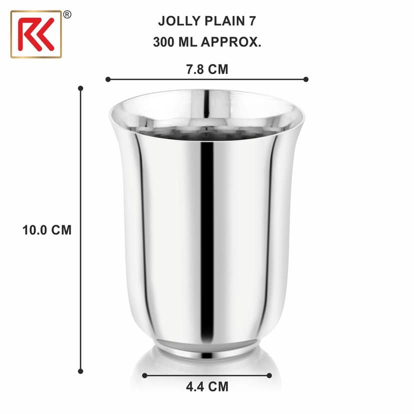 RK Jolly 7 Stainless Steel Glass Set of 2-300ml Each | Mirror Polish, Food Grade | Scratch Resistant, Serving Glass | for Water Juice. (Silver) view 2