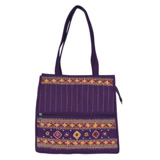 Tribes India Banjara Embroidery Shoulder Bag | Tote Bag | Thread & Beads Handmade Mirror Work | Lavender Color