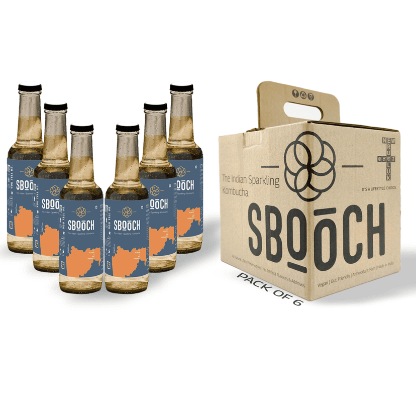 SBOOCH - Indian Sparkling Kombucha Tea | Koshimbir Flavor, All Natural | Gut Friendly | Antioxidant | Zero Preservatives | NO Artificial Flavors or Additives | Fermented Beverage Tea | 275ml (Pack of 6)