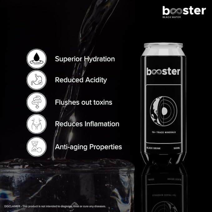 Booster Black Alkaline Drink 500 ml (Pack of 12) - High pH Premium Alkaline Water with Fulvic Minerals for Superior Hydration & Detoxification view 2