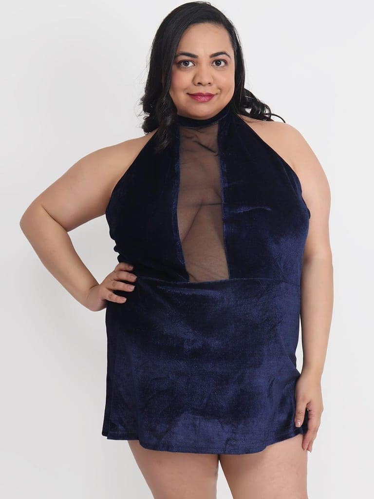 Plus Size Hot Net and Velvet Babydoll Bikini Dress for Honeymoon BB8n view 5
