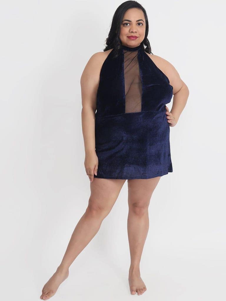Plus Size Hot Net and Velvet Babydoll Bikini Dress for Honeymoon BB8n view 6