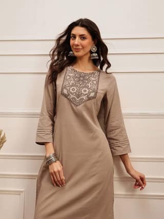 Sand Beige Embroidered Kurta