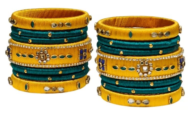 Green and Yellow Silk Thread Bangles view 2