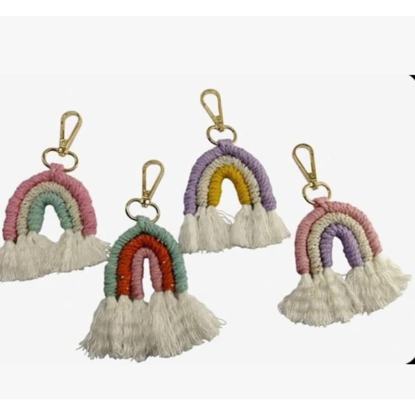 Handmade Macrame Crochet Boho Handwoven Cute Rainbow keychain for Girls, Boys, Men, Women. view 2