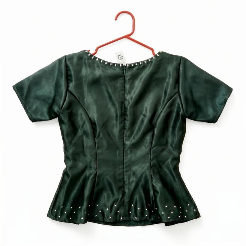 Bottle Green Embellished Blouse view 2