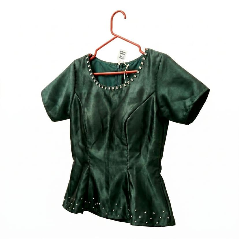 Bottle Green Embellished Blouse view 3