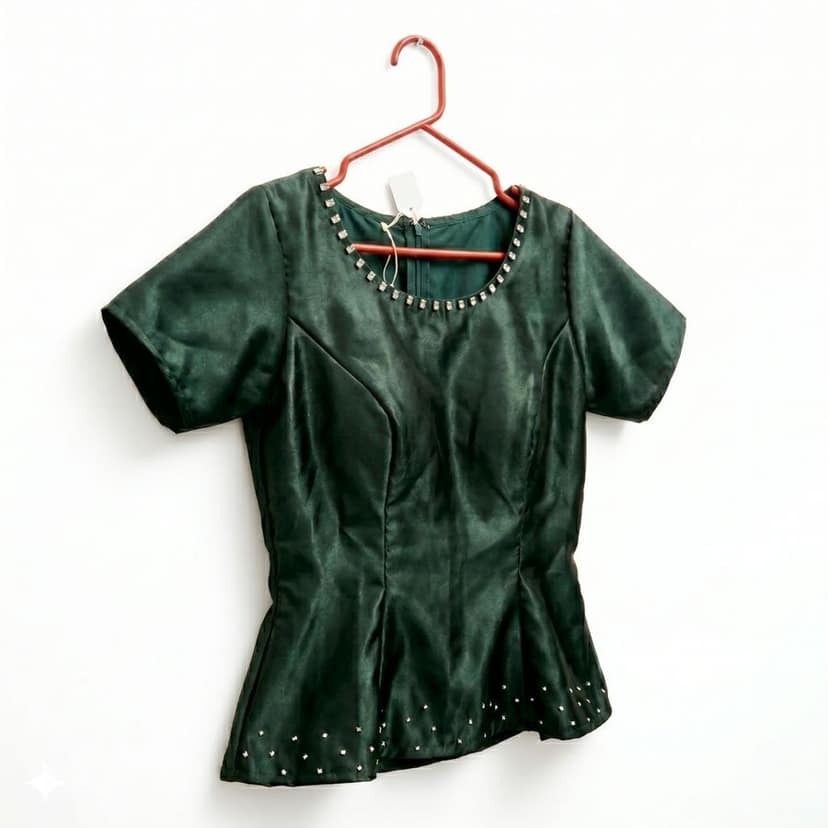 Bottle Green Embellished Blouse view 4