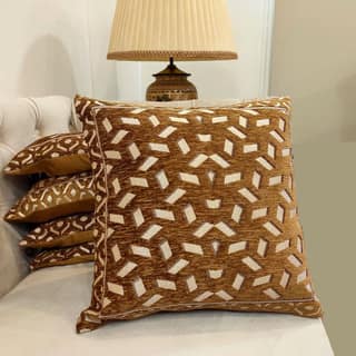 Brown Damask Geometric Woven Zipper Square Cushion Covers (16x16 inch or 40 x 40 cm) Set of 5