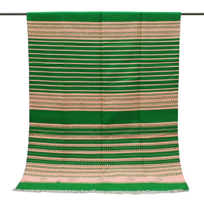 Garvi Gurjari (A Gujarat Govt Enterprise Handmade Traditional Kutchi Cotton Carpet/ Rugs - Green and Peach