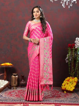 Yavira silk Women's Pink Handwoven Silk Saree