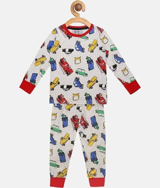 Lazy Shark Pack of 1 Boys Cotton Blend Nightsuit Set ( Grey )