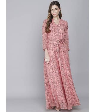TOGZZ Women Georgette Printed A-line Dress ( Pink )