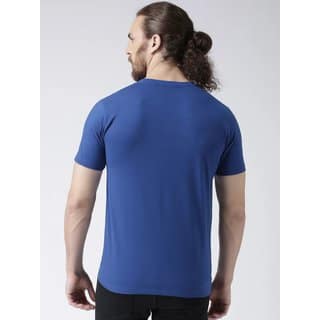 Kicky Media Group Mens Blue Solid 100% Cotton Round Neck T-Shirt view 2