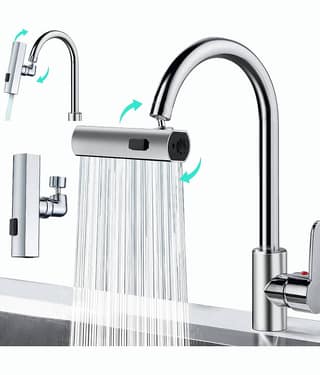 GEEO 4-Mode Faucet Extender | Flexible Sink Nozzle | 360° Rotating Tap Attachment | Splash-Proof | Kitchen & Bathroom Tap Connector