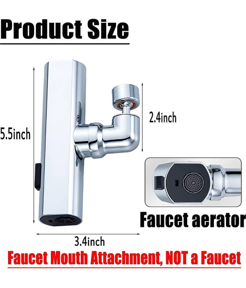 GEEO 4-Mode Faucet Extender | Flexible Sink Nozzle | 360° Rotating Tap Attachment | Splash-Proof | Kitchen & Bathroom Tap Connector view 2