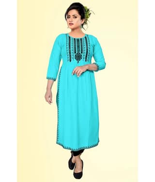 haya fashion - Turquoise Rayon Women's Straight Kurti ( Pack of 1 )