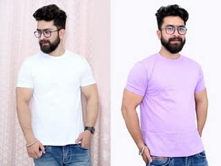 Tru Threads Solid Premium T-Shirt 2 Pcs Combo - White, Lavender (Size - M)