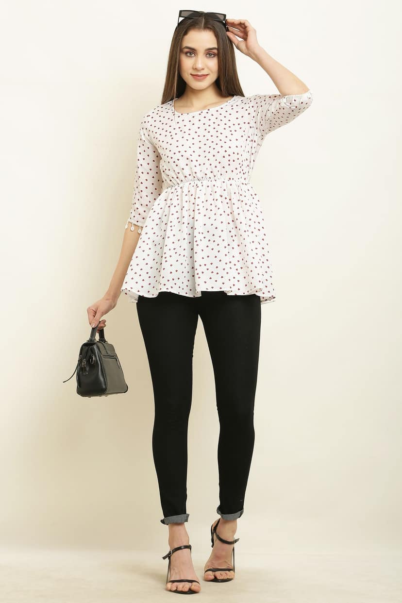 Tripti Enterprises Modern Crepe Fabric Fancy Little Heart White Top. view 4