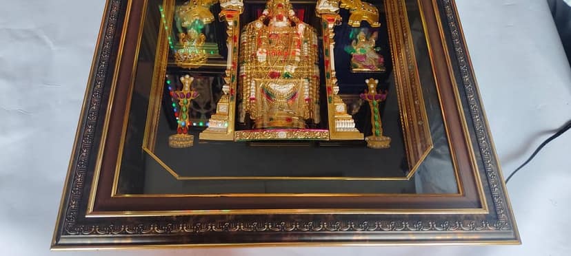 Gold-Plated Tirupati Balaji Temple Photo Frame with Stones view 2