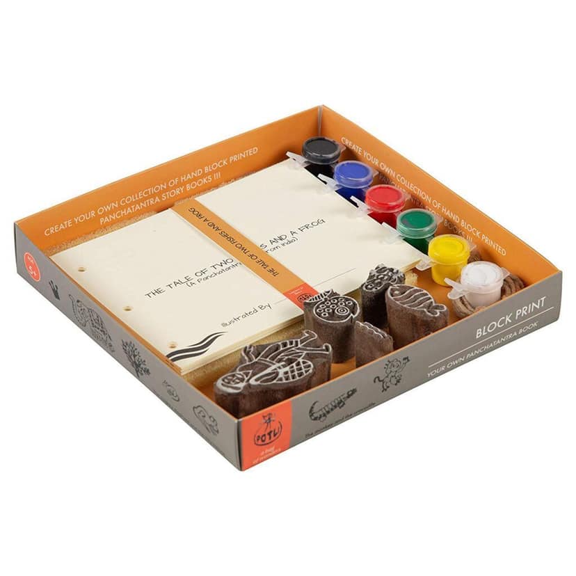 DIY Wooden Block Printing Craft kit Print your own Panchtantra Story book Two Fishes & a Frog view 2