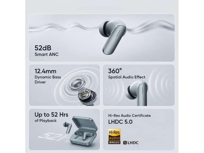 OlivLife RIVO True Wireless Earbuds, Bluetooth 6.0 in-Ear Headphones with ENC Mic, 14H Playtime, Deep Bass, Premium Sound, Type-C Fast Charging Case, - Gray view 3