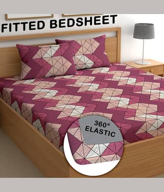 CG HOMES Poly Cotton 1 Double Fitted Bedsheet with 2 Pillow Covers ( 230 cm x 225 cm ) , Maroon