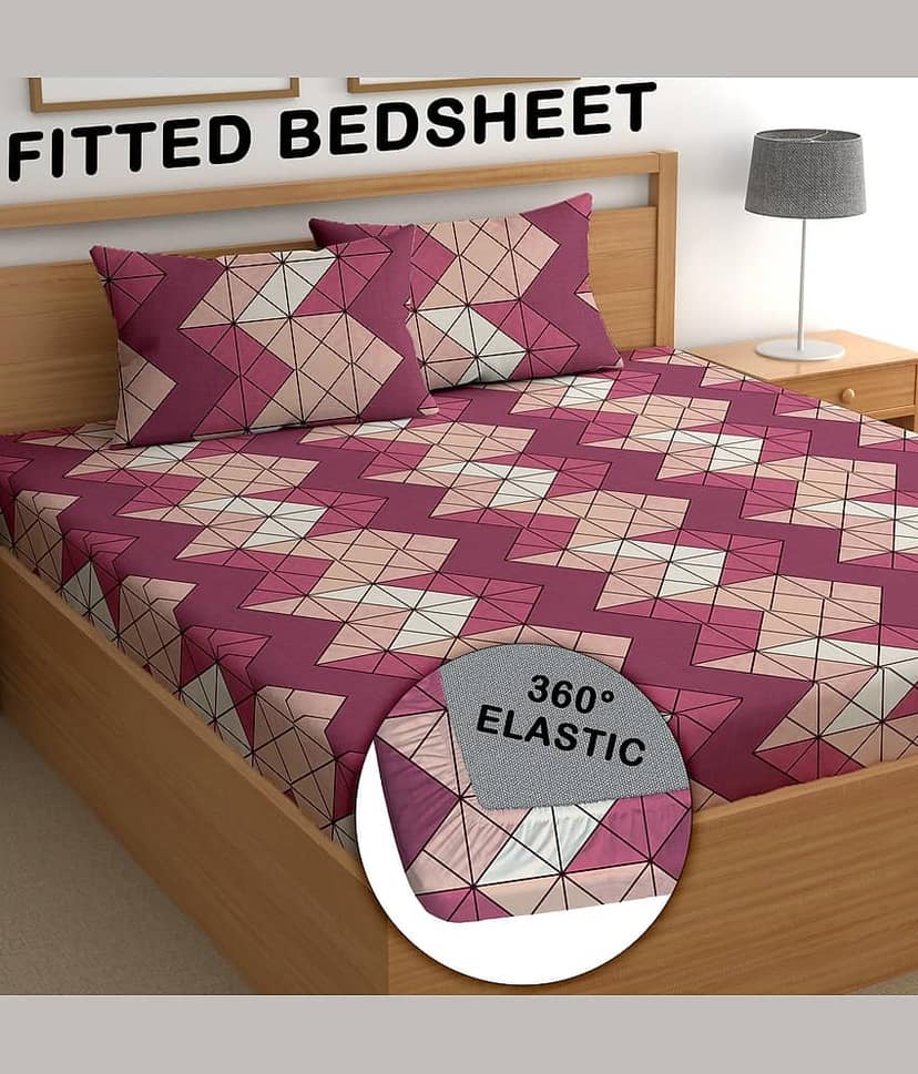 CG HOMES Poly Cotton 1 Double Fitted Bedsheet with 2 Pillow Covers ( 230 cm x 225 cm ) , Maroon