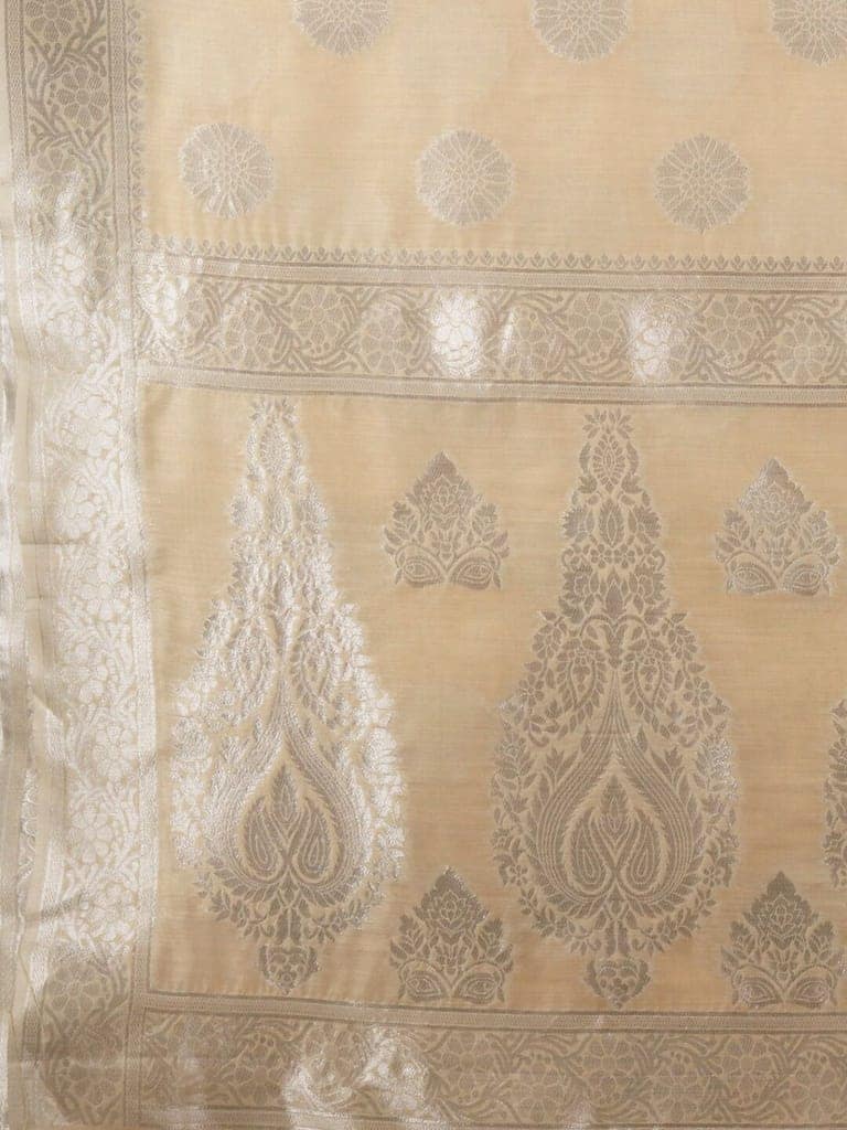 Beige Linen Saree With Foil Print view 3
