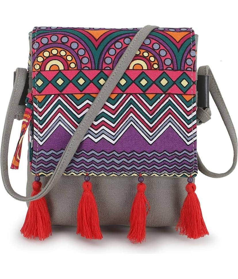 Anekaant Sling Bag Fabric Set of 1 ( Light Grey )