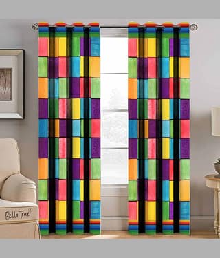 BELLA TRUE Set of 2 Window SemiTransparent Eyelet Polyester Multi Color Curtains ( 152 x 113 cm )