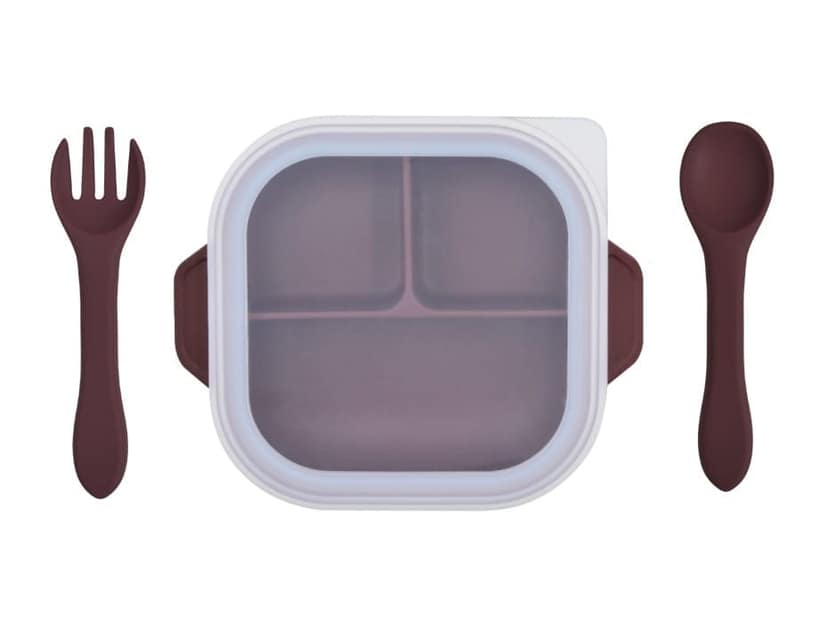 SPY KIDS® Silicone Baby Feeding Bowl with Lid - 3 Compartment Strong Suction Bowl, Spoon & Fork | Red view 2