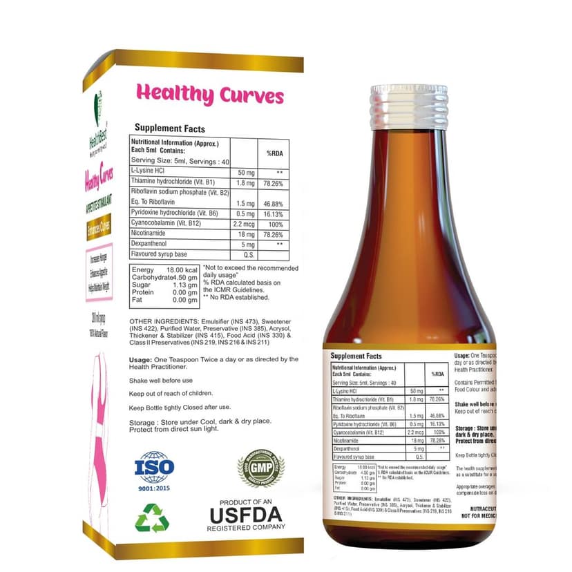 HealthBest Healthy Curves Weight Gain Syrup for Women & Girls - 200ml - Enhance Curves & Body Shape - Boost Appetite, Digestive Metabolism & Energy Tonic - Pineapple Flavor view 2