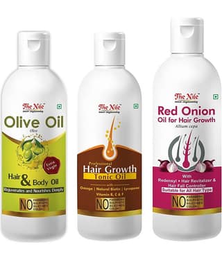 The Nile Onion Oil 150 ML + Hair Tonic 100 ML + Olive Oil 100 ML 350 mL Pack of 3